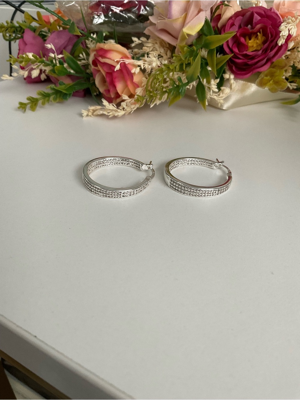 .925 Silver Pave Hoop Earrings - Sparkling Silver Women's Jewelry